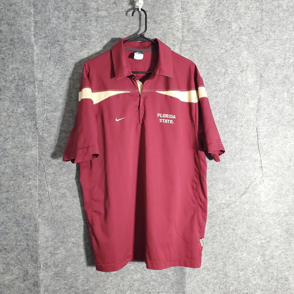 Nike Dri Fit Florida State Seminoles Polo Shirt Mens L Maroon‎ Golf Performance